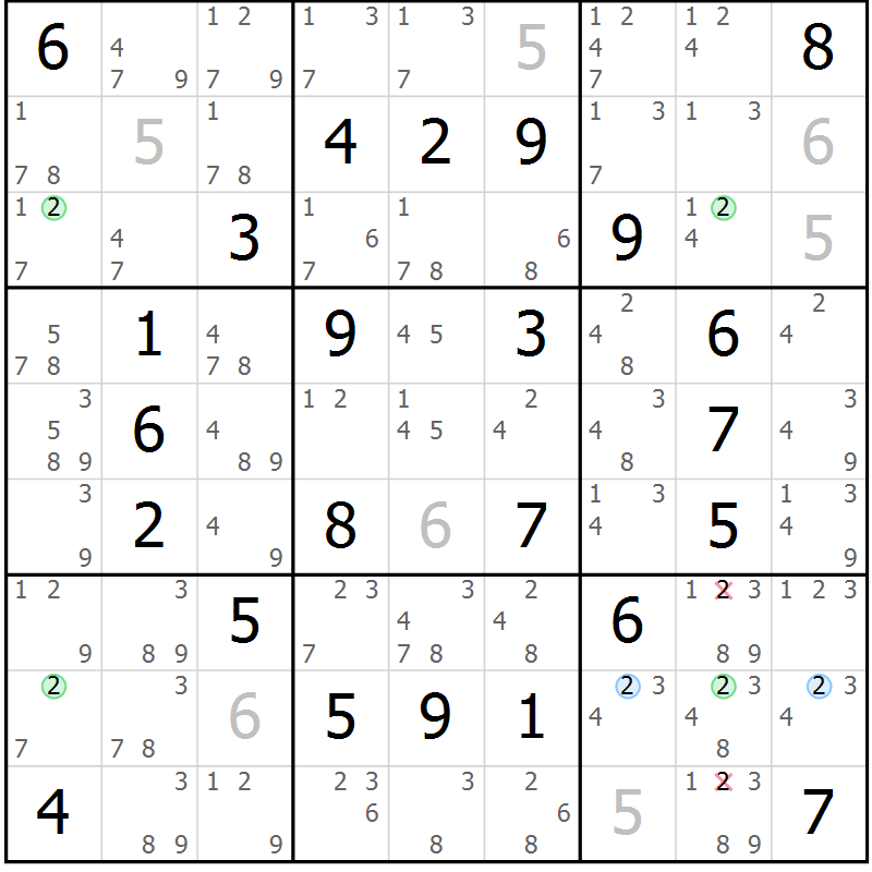 Position des candidats pour la solution de la Gr 62 page 65 du magazine de sudoku Sudoku Suprême n° 041