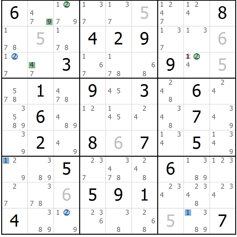 Position des candidats pour la solution de la Gr 62 page 65 du magazine de sudoku Sudoku Suprême n° 041
