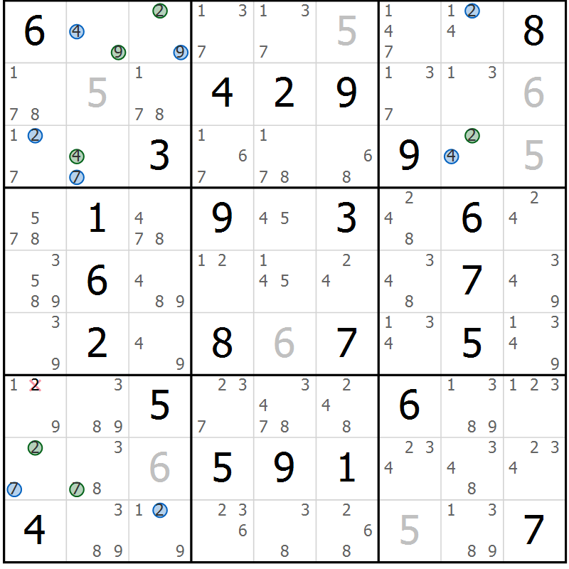 Position des candidats pour la solution de la Gr 62 page 65 du magazine de sudoku Sudoku Suprême n° 041