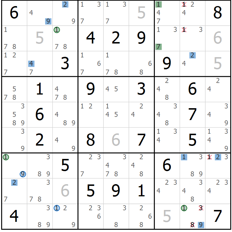 Position des candidats pour la solution de la Gr 62 page 65 du magazine de sudoku Sudoku Suprême n° 041