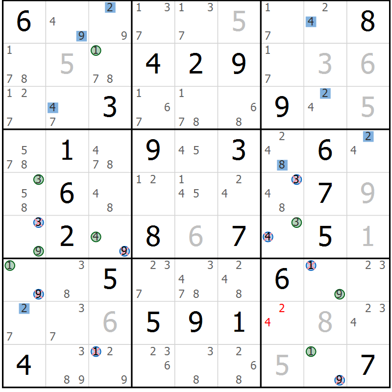 Position des candidats pour la solution de la Gr 62 page 65 du magazine de sudoku Sudoku Suprême n° 041