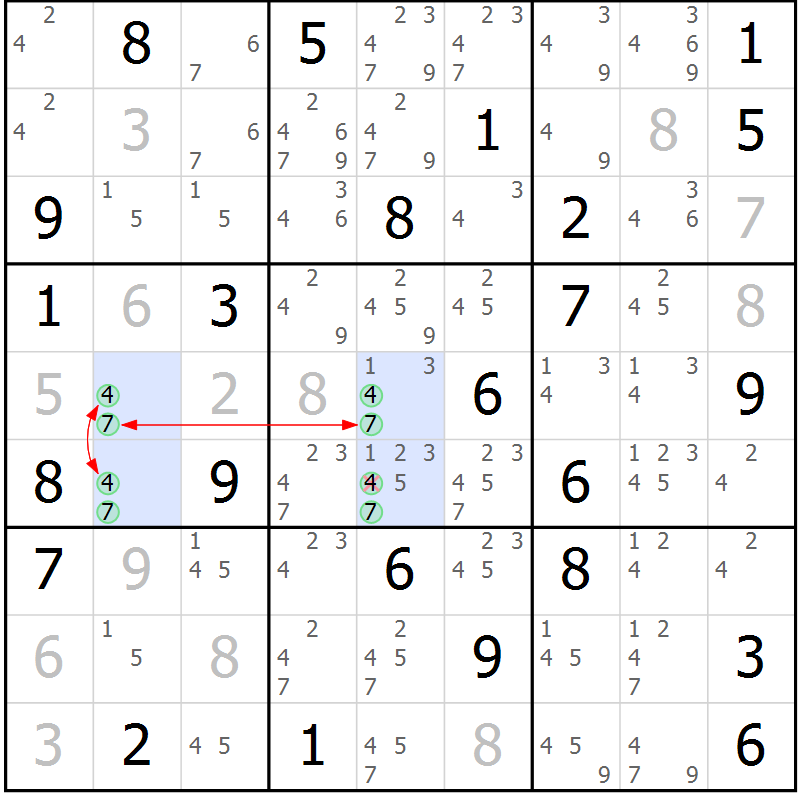 Position des candidats pour la solution de la Gr 63 page 66 du magazine de sudoku Sudoku Suprême n° 041