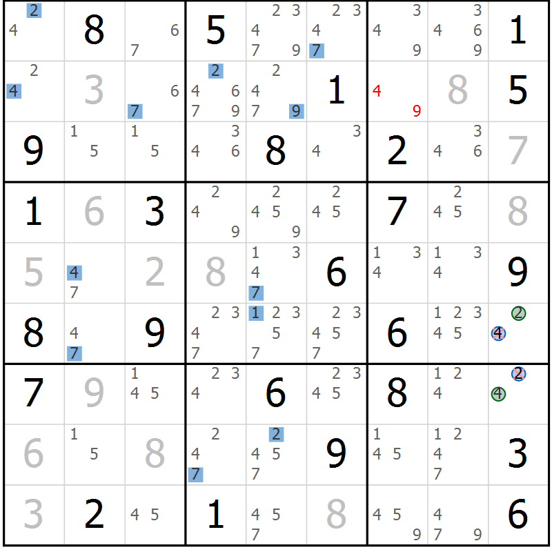 Position des candidats pour la solution de la Gr 63 page 66 du magazine de sudoku Sudoku Suprême n° 041