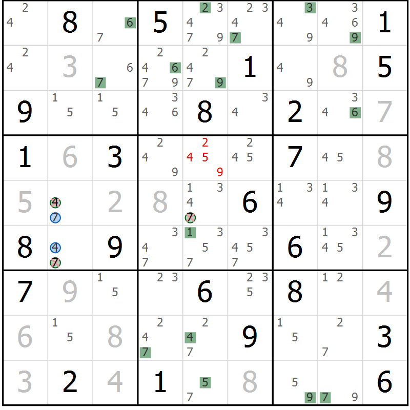 Position des candidats pour la solution de la Gr 63 page 66 du magazine de sudoku Sudoku Suprême n° 041