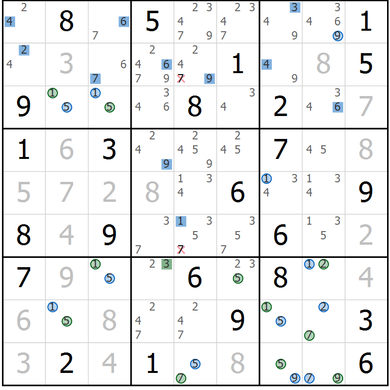 Position des candidats pour la solution de la Gr 63 page 66 du magazine de sudoku Sudoku Suprême n° 041