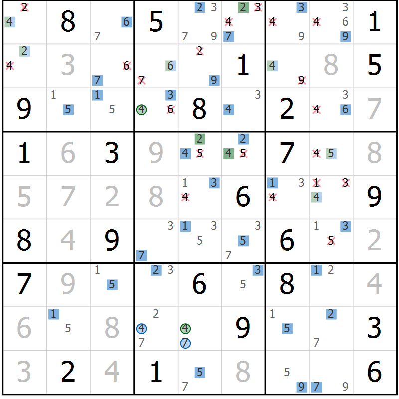 Position des candidats pour la solution de la Gr 63 page 66 du magazine de sudoku Sudoku Suprême n° 041