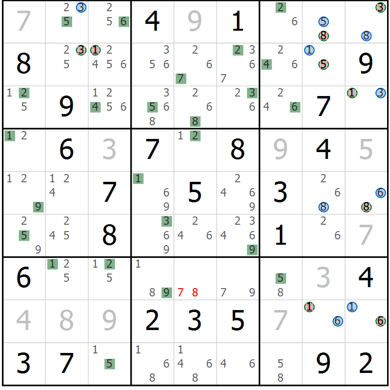 Position des candidats pour la solution de la Gr 64 page 67 du magazine de sudoku Sudoku Suprême n° 041