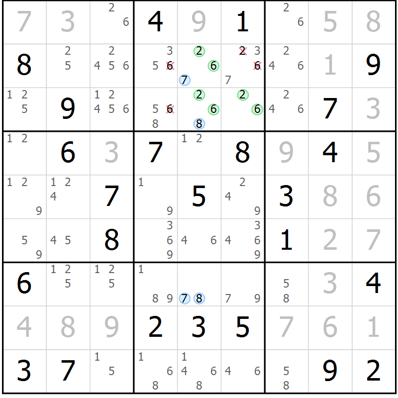 Position des candidats pour la solution de la Gr 64 page 67 du magazine de sudoku Sudoku Suprême n° 041