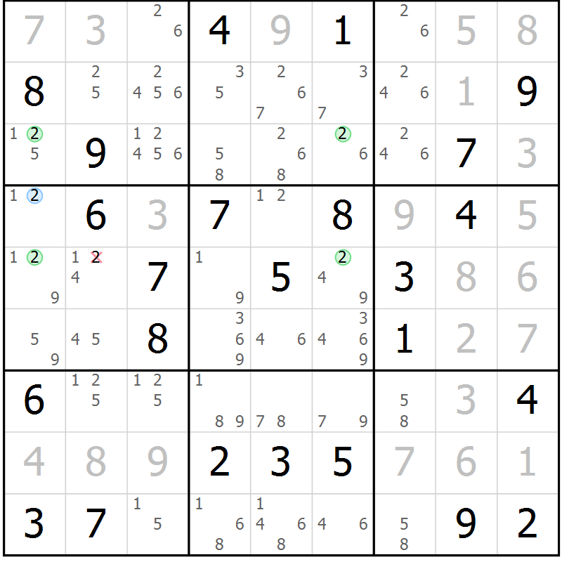 Position des candidats pour la solution de la Gr 64 page 67 du magazine de sudoku Sudoku Suprême n° 041