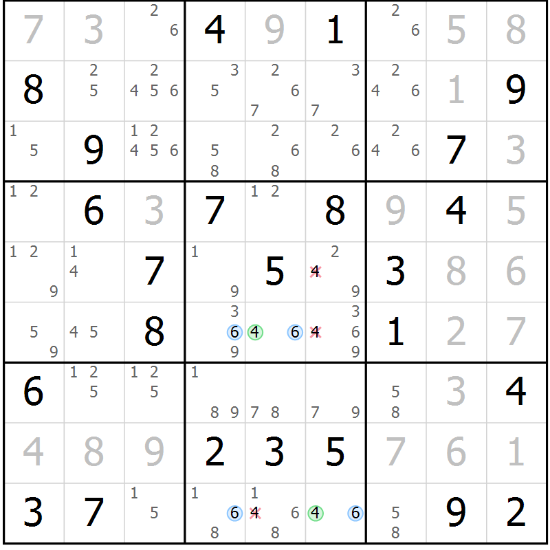 Position des candidats pour la solution de la Gr 64 page 67 du magazine de sudoku Sudoku Suprême n° 041