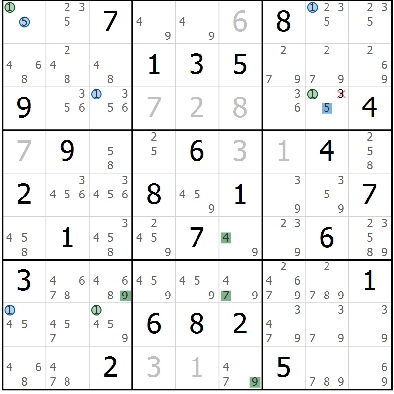 Position des candidats pour la solution de la Gr 66 page 69 du magazine de sudoku Sudoku Suprême n° 041