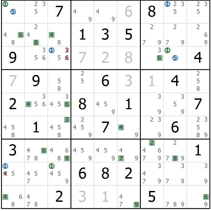 Position des candidats pour la solution de la Gr 66 page 69 du magazine de sudoku Sudoku Suprême n° 041
