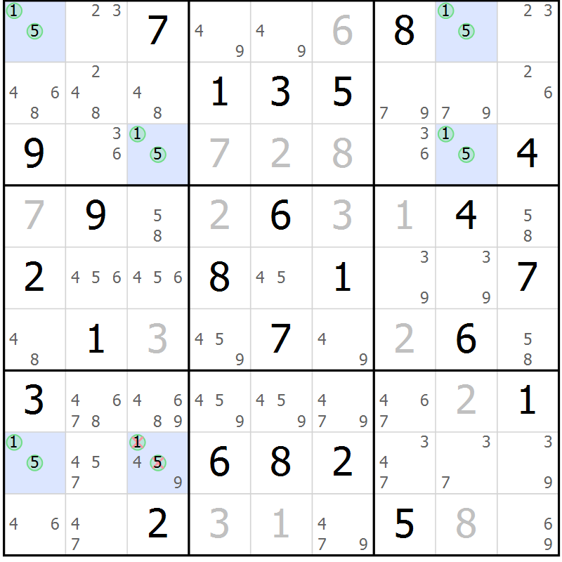 Position des candidats pour la solution de la Gr 66 page 69 du magazine de sudoku Sudoku Suprême n° 041