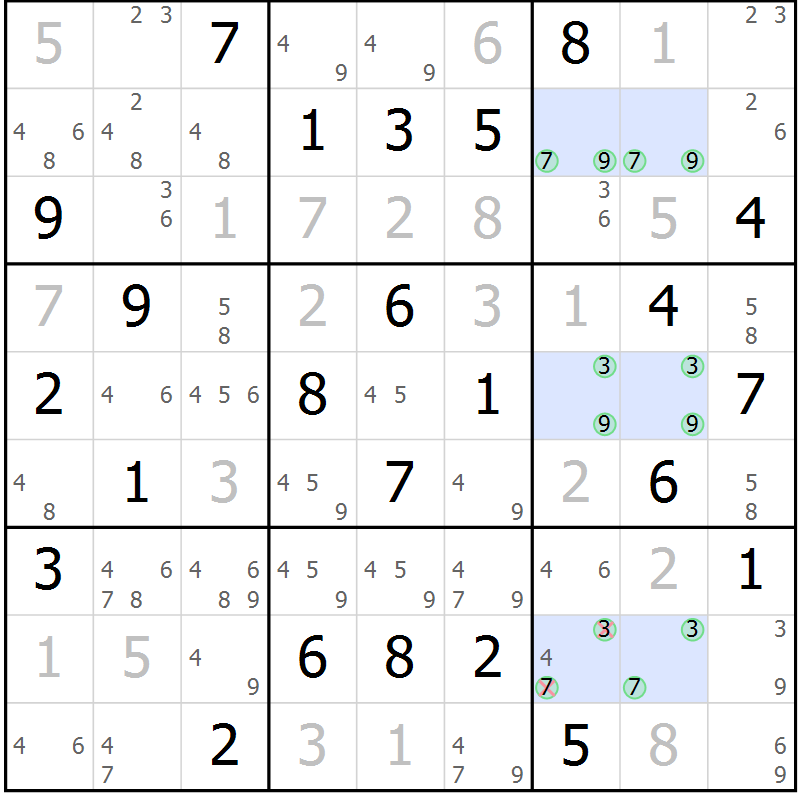 Position des candidats pour la solution de la Gr 66 page 69 du magazine de sudoku Sudoku Suprême n° 041
