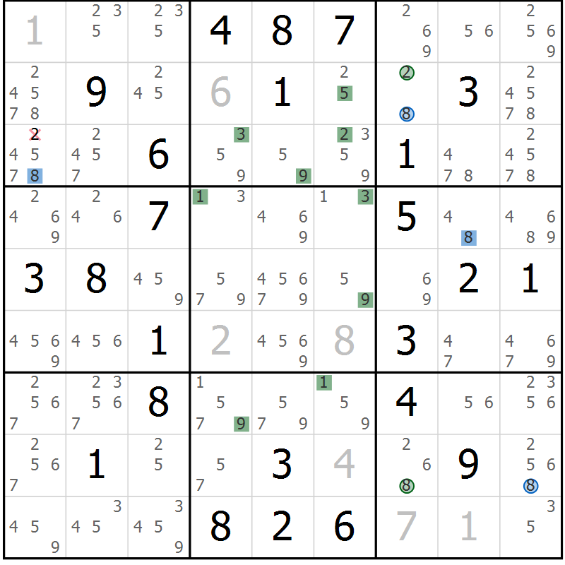 Position des candidats pour la solution de la Gr 68 page 71 du magazine de sudoku Sudoku Suprême n° 041