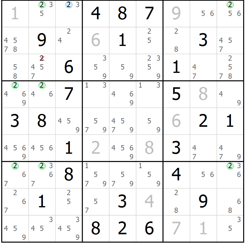 Position des candidats pour la solution de la Gr 68 page 71 du magazine de sudoku Sudoku Suprême n° 041