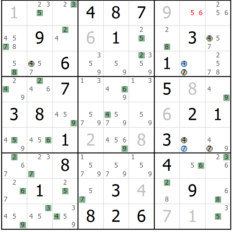 Position des candidats pour la solution de la Gr 68 page 71 du magazine de sudoku Sudoku Suprême n° 041