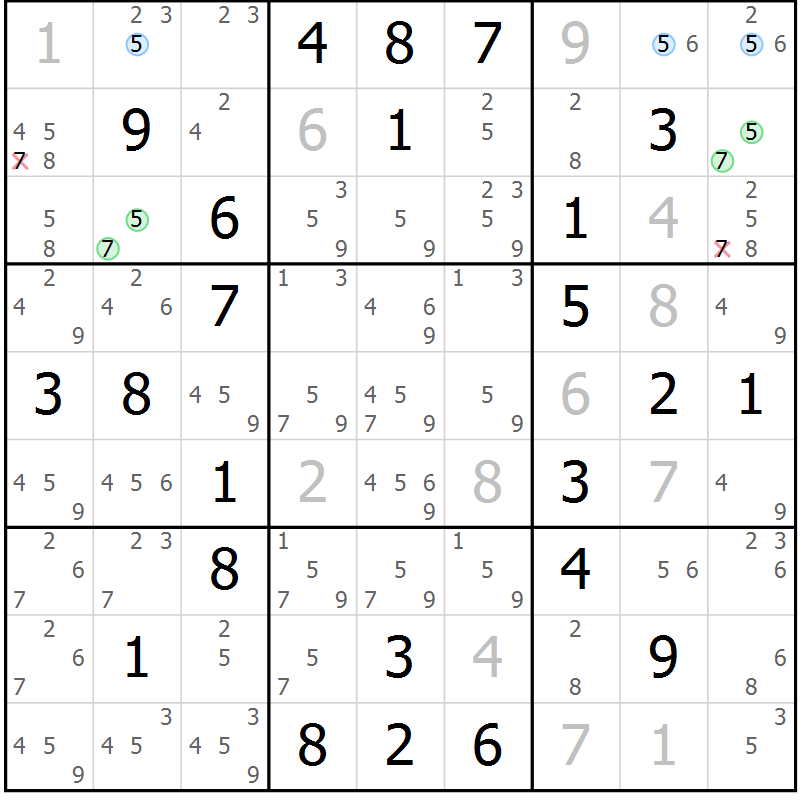 Position des candidats pour la solution de la Gr 68 page 71 du magazine de sudoku Sudoku Suprême n° 041