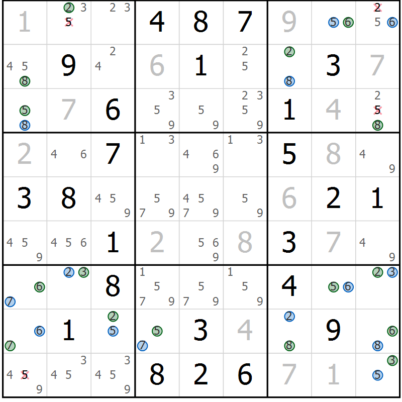Position des candidats pour la solution de la Gr 68 page 71 du magazine de sudoku Sudoku Suprême n° 041