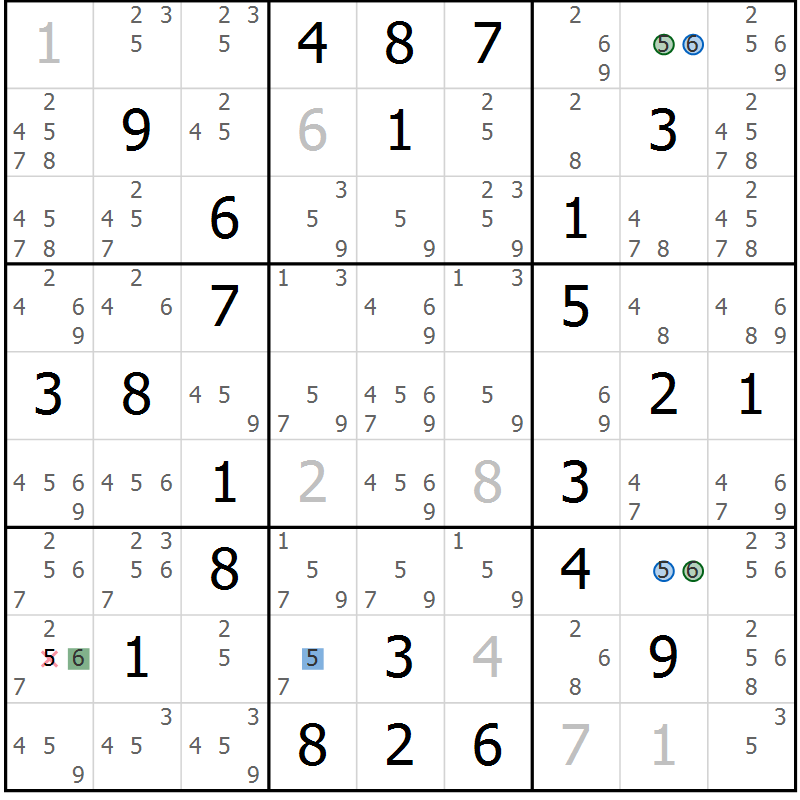 Position des candidats pour la solution de la Gr 68 page 71 du magazine de sudoku Sudoku Suprême n° 041
