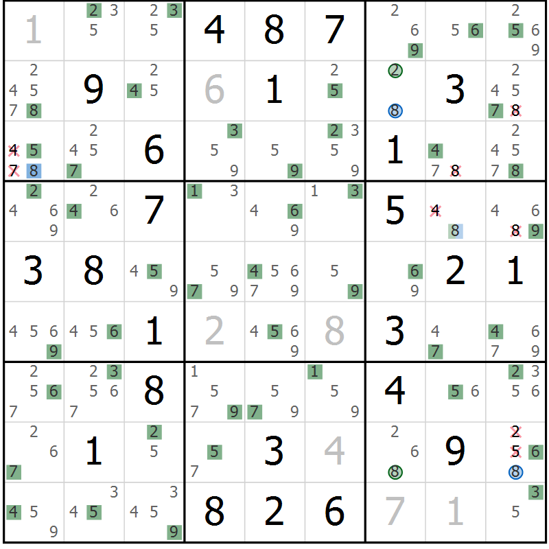 Position des candidats pour la solution de la Gr 68 page 71 du magazine de sudoku Sudoku Suprême n° 041