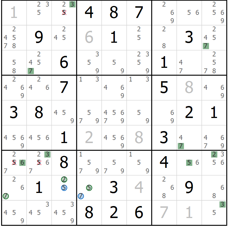 Position des candidats pour la solution de la Gr 68 page 71 du magazine de sudoku Sudoku Suprême n° 041