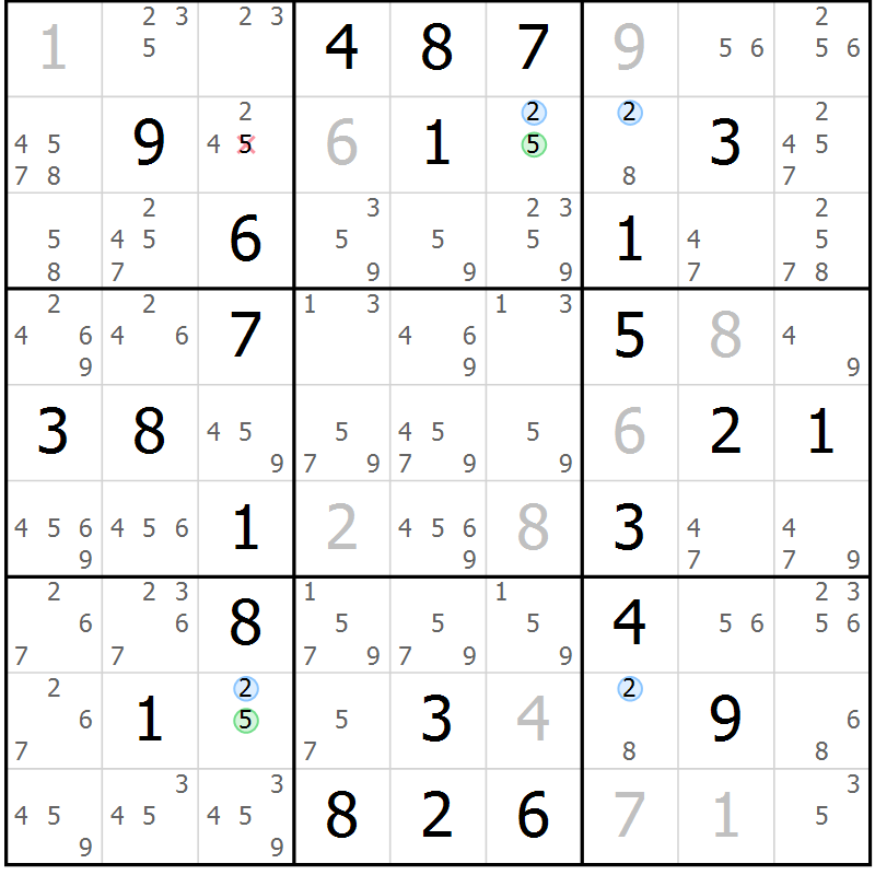 Position des candidats pour la solution de la Gr 68 page 71 du magazine de sudoku Sudoku Suprême n° 041