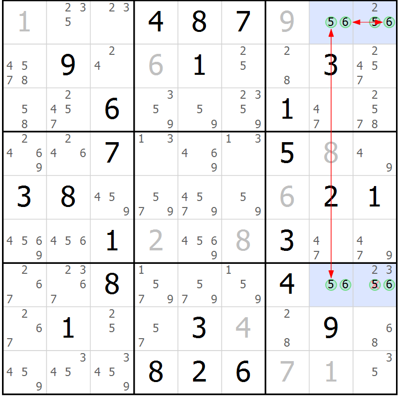 Position des candidats pour la solution de la Gr 68 page 71 du magazine de sudoku Sudoku Suprême n° 041
