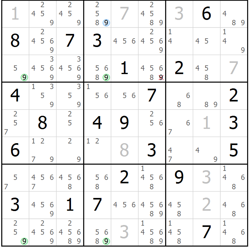 Position des candidats pour la solution de la Gr 7 page 10 du magazine de sudoku Sudoku Suprême n° 041