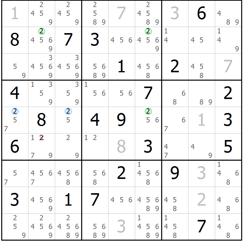 Position des candidats pour la solution de la Gr 7 page 10 du magazine de sudoku Sudoku Suprême n° 041