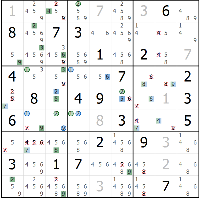 Position des candidats pour la solution de la Gr 7 page 10 du magazine de sudoku Sudoku Suprême n° 041
