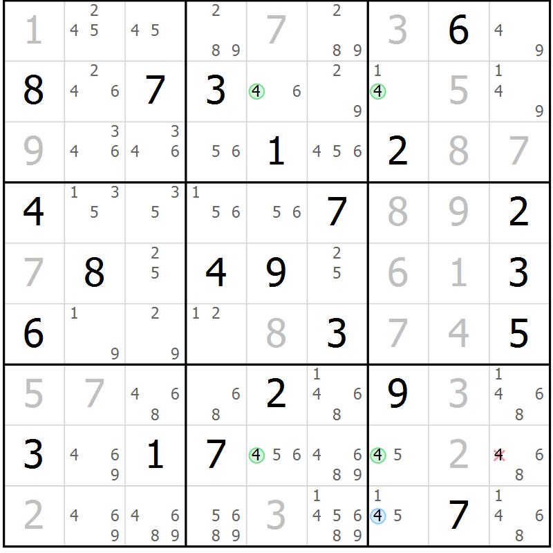Position des candidats pour la solution de la Gr 7 page 10 du magazine de sudoku Sudoku Suprême n° 041