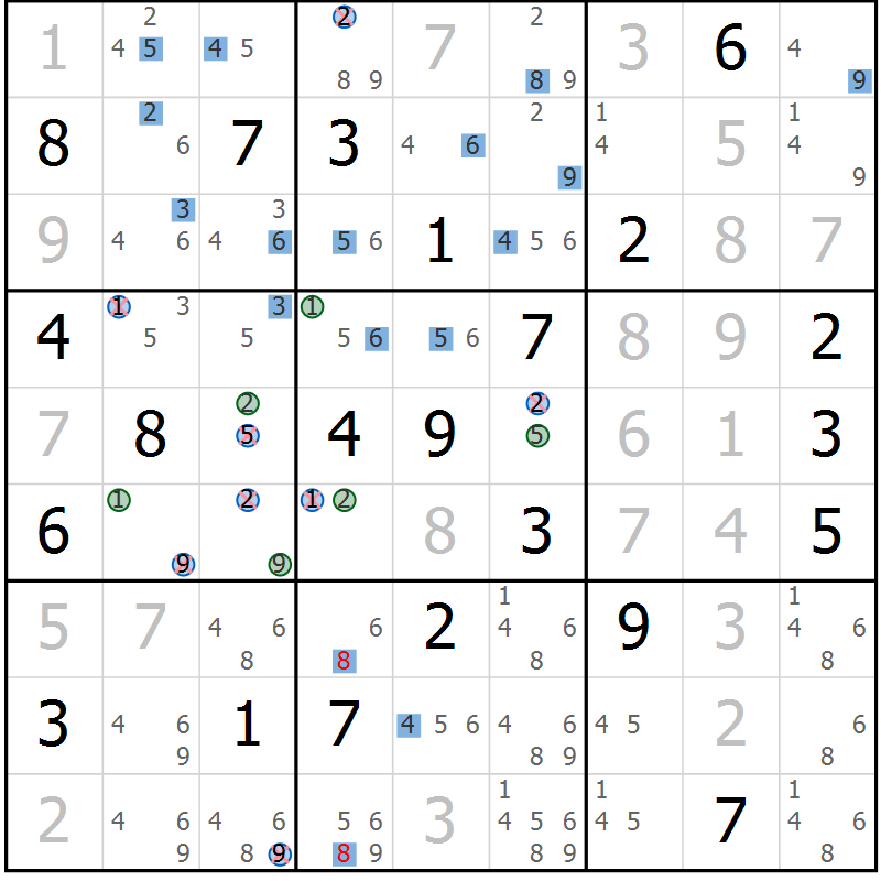 Position des candidats pour la solution de la Gr 7 page 10 du magazine de sudoku Sudoku Suprême n° 041