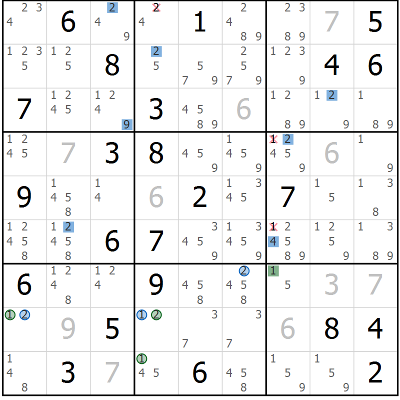 Position des candidats pour la solution de la Gr 70 page 73 du magazine de sudoku Sudoku Suprême n° 041