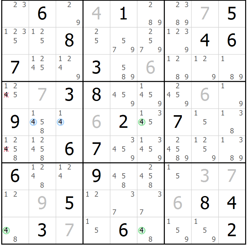 Position des candidats pour la solution de la Gr 70 page 73 du magazine de sudoku Sudoku Suprême n° 041