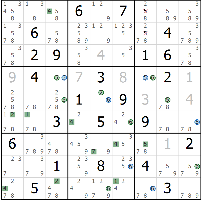 Position des candidats pour la solution de la Gr 71 page 74 du magazine de sudoku Sudoku Suprême n° 041