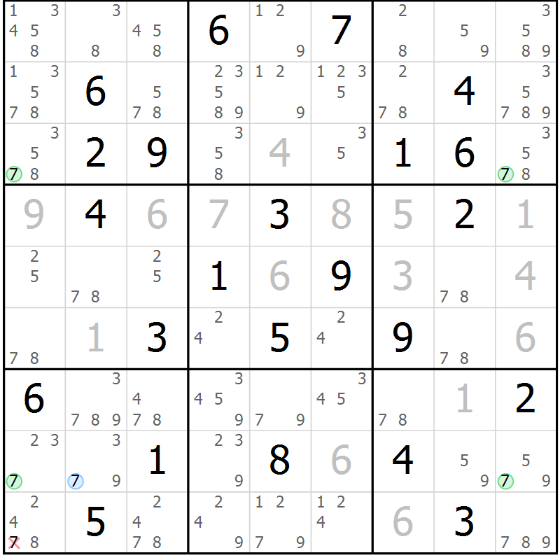 Position des candidats pour la solution de la Gr 71 page 74 du magazine de sudoku Sudoku Suprême n° 041