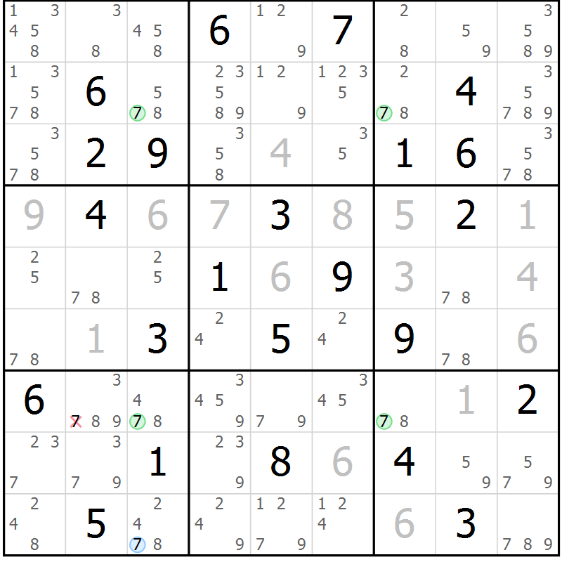 Position des candidats pour la solution de la Gr 71 page 74 du magazine de sudoku Sudoku Suprême n° 041