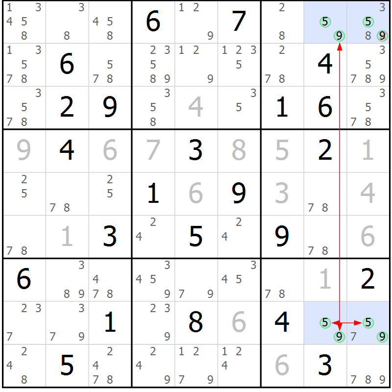 Position des candidats pour la solution de la Gr 71 page 74 du magazine de sudoku Sudoku Suprême n° 041