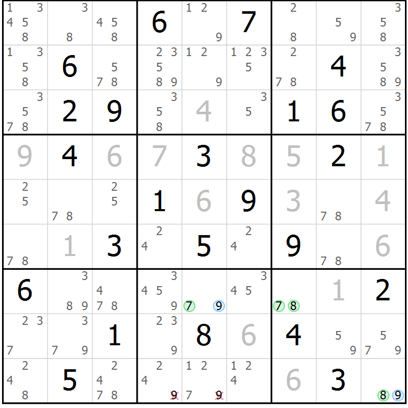 Position des candidats pour la solution de la Gr 71 page 74 du magazine de sudoku Sudoku Suprême n° 041