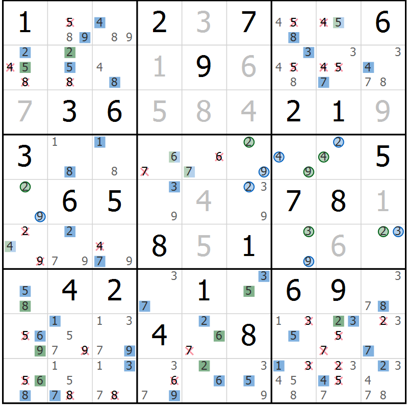 Position des candidats pour la solution de la Gr 72 page 75 du magazine de sudoku Sudoku Suprême n° 041