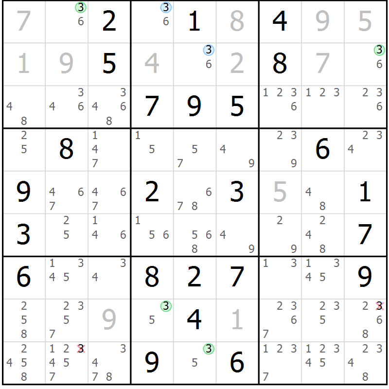 Position des candidats pour la solution de la Gr 73 page 76 du magazine de sudoku Sudoku Suprême n° 041