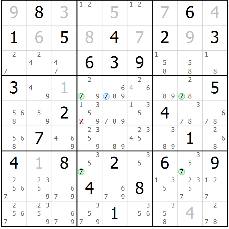 Position des candidats pour la solution de la Gr 74 page 77 du magazine de sudoku Sudoku Suprême n° 041