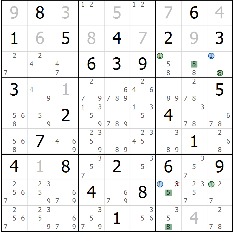 Position des candidats pour la solution de la Gr 74 page 77 du magazine de sudoku Sudoku Suprême n° 041