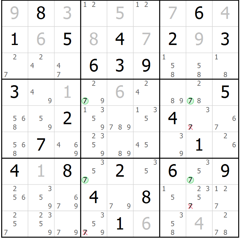 Position des candidats pour la solution de la Gr 74 page 77 du magazine de sudoku Sudoku Suprême n° 041