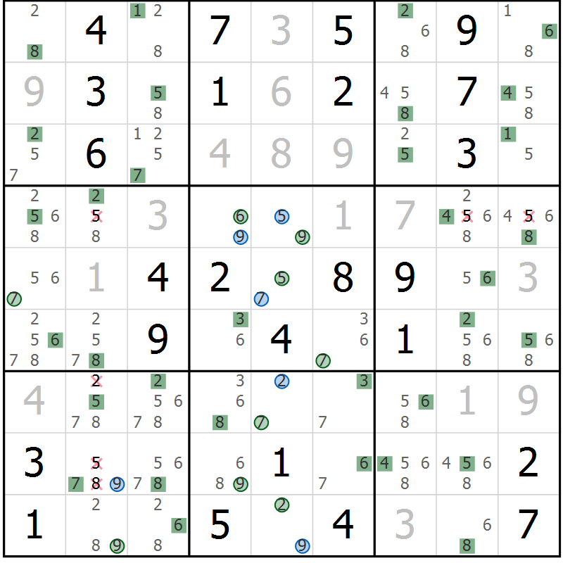 Position des candidats pour la solution de la Gr 75 page 78 du magazine de sudoku Sudoku Suprême n° 041