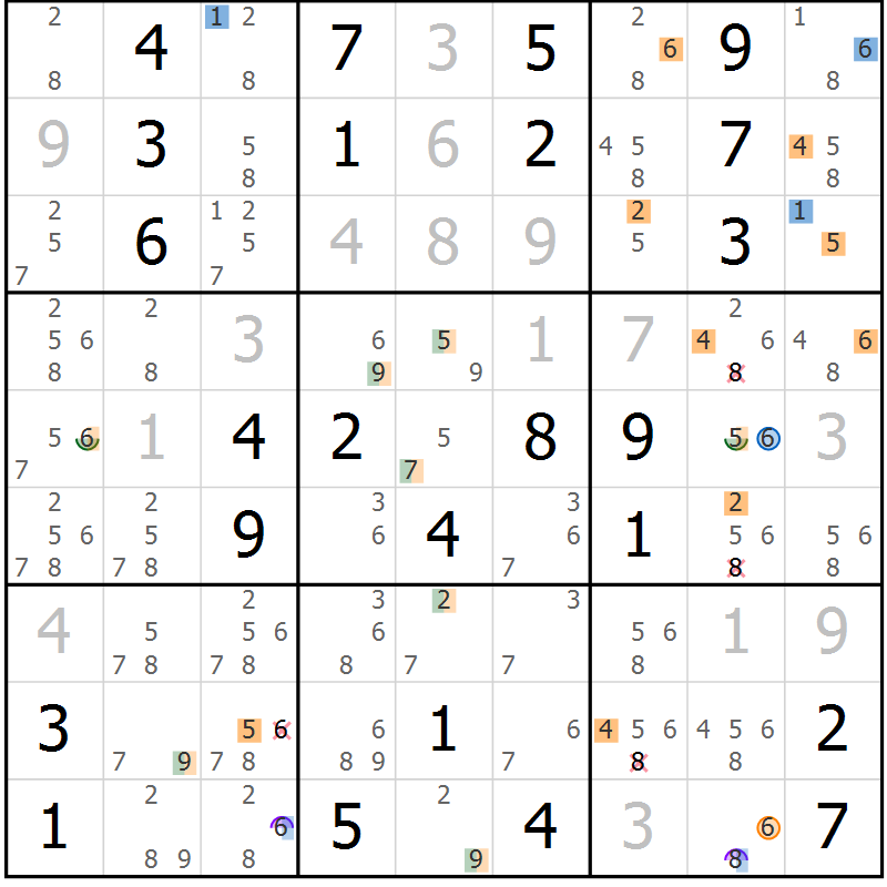 Position des candidats pour la solution de la Gr 75 page 78 du magazine de sudoku Sudoku Suprême n° 041