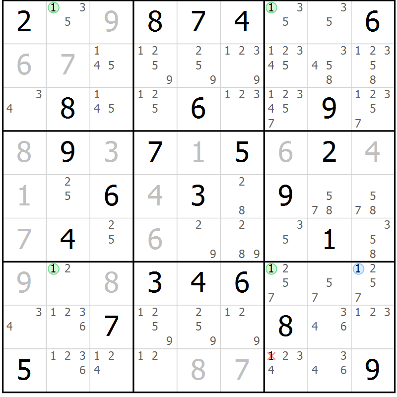 Position des candidats pour la solution de la Gr 76 page 79 du magazine de sudoku Sudoku Suprême n° 041