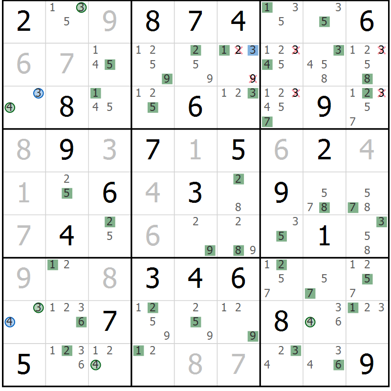 Position des candidats pour la solution de la Gr 76 page 79 du magazine de sudoku Sudoku Suprême n° 041
