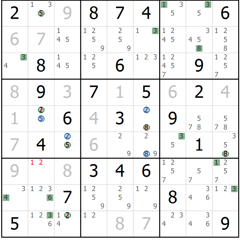 Position des candidats pour la solution de la Gr 76 page 79 du magazine de sudoku Sudoku Suprême n° 041
